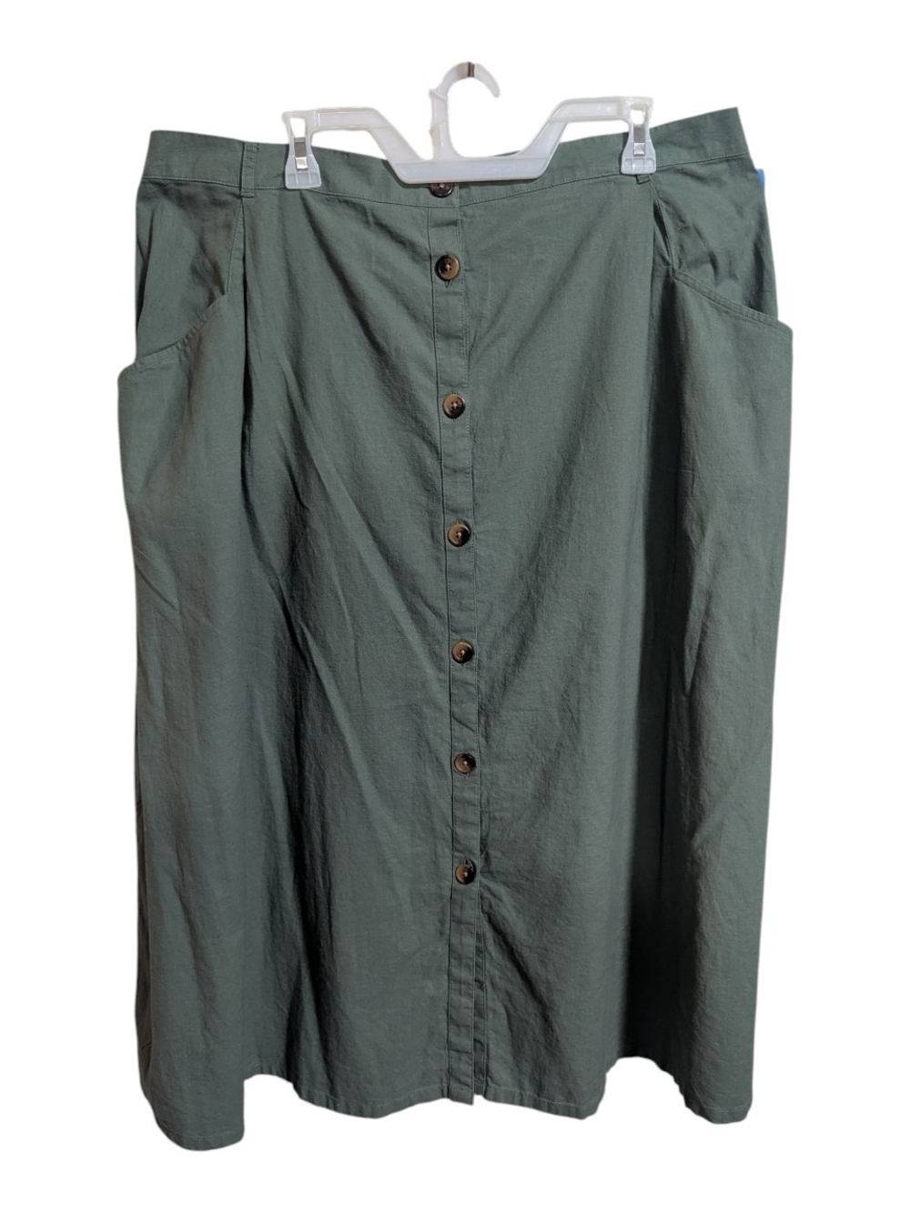St. John’s Bay Women's Midi Skirt Sz 2X Olive Green Button-Front